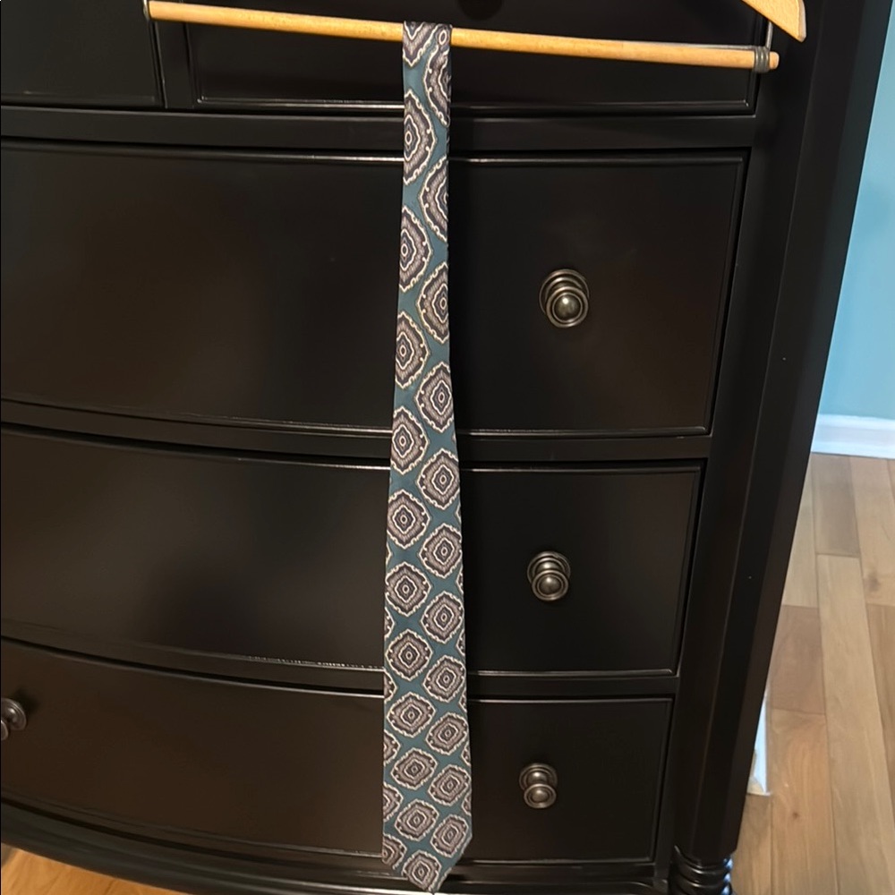 Wembley Geometric Pattern Tie - Blue and Brown